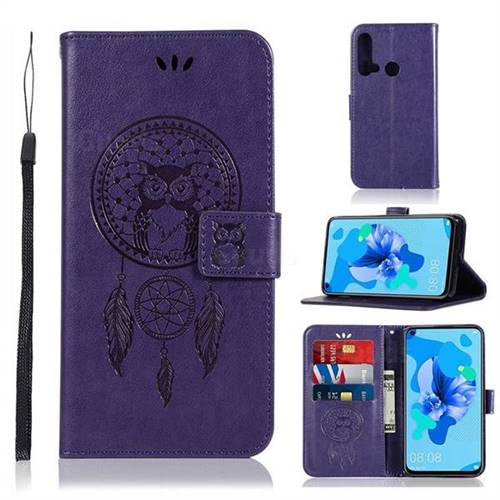 Intricate Embossing Owl Campanula Leather Wallet Case for Huawei P20 Lite(2019) - Purple