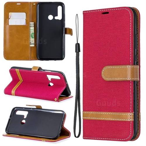 Jeans Cowboy Denim Leather Wallet Case for Huawei P20 Lite(2019) - Red