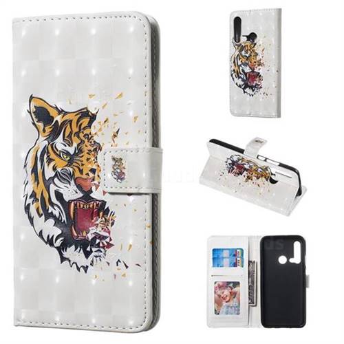 Toothed Tiger 3D Painted Leather Phone Wallet Case for Huawei P20 Lite(2019)