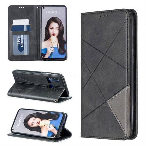 Prismatic Slim Magnetic Sucking Stitching Wallet Flip Cover for Huawei P20 Lite(2019) - Black