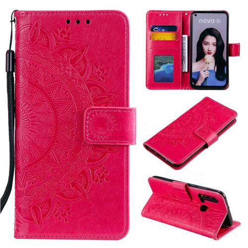Intricate Embossing Datura Leather Wallet Case for Huawei P20 Lite(2019) - Rose Red