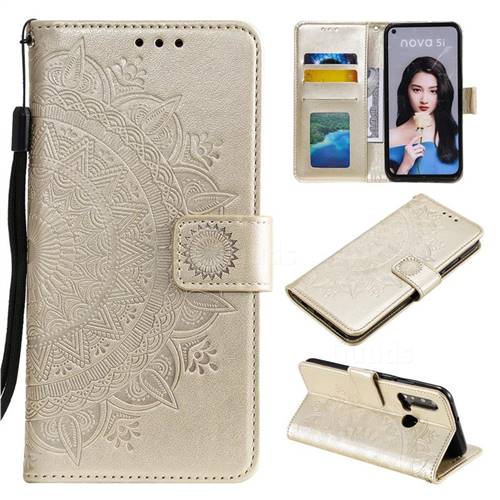Intricate Embossing Datura Leather Wallet Case for Huawei P20 Lite(2019) - Golden