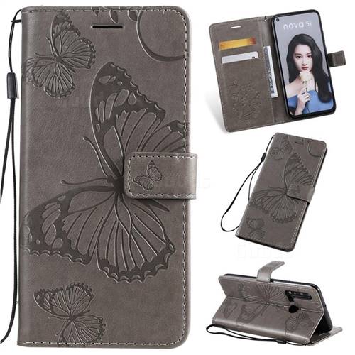 Embossing 3D Butterfly Leather Wallet Case for Huawei P20 Lite(2019) - Gray