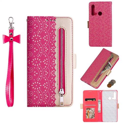 Luxury Lace Zipper Stitching Leather Phone Wallet Case for Huawei P20 Lite(2019) - Rose