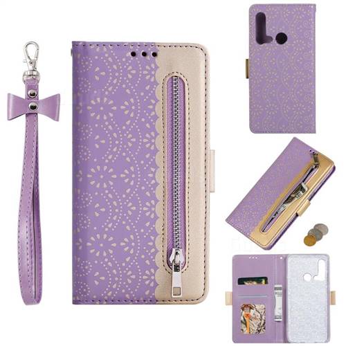 Luxury Lace Zipper Stitching Leather Phone Wallet Case for Huawei P20 Lite(2019) - Purple