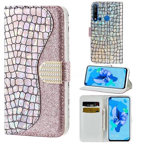 Glitter Diamond Buckle Laser Stitching Leather Wallet Phone Case for Huawei P20 Lite(2019) - Pink