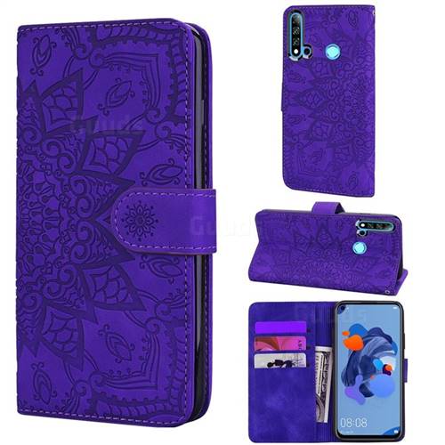 Retro Embossing Mandala Flower Leather Wallet Case for Huawei P20 Lite(2019) - Purple