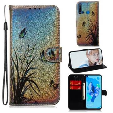 Butterfly Orchid Laser Shining Leather Wallet Phone Case for Huawei P20 Lite(2019)