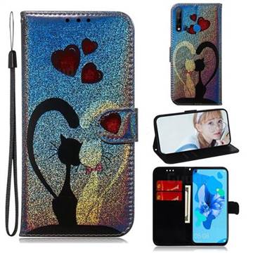 Love Cat Laser Shining Leather Wallet Phone Case for Huawei P20 Lite(2019)
