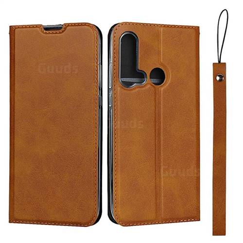 Calf Pattern Magnetic Automatic Suction Leather Wallet Case for Huawei P20 Lite(2019) - Brown