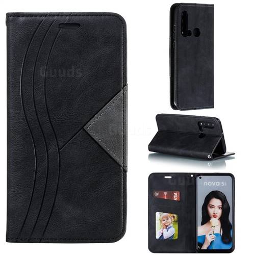 Retro S Streak Magnetic Leather Wallet Phone Case for Huawei P20 Lite(2019) - Black