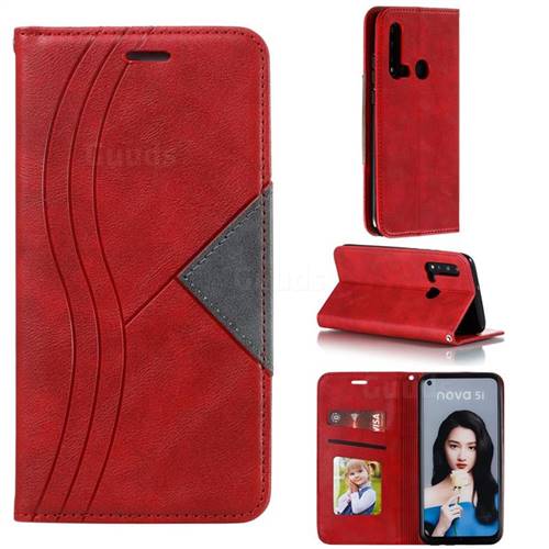 Retro S Streak Magnetic Leather Wallet Phone Case for Huawei P20 Lite(2019) - Red
