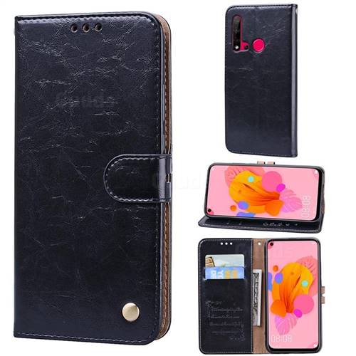 Luxury Retro Oil Wax PU Leather Wallet Phone Case for Huawei P20 Lite(2019) - Deep Black