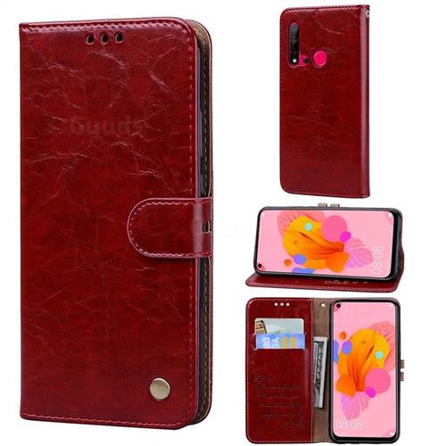 Luxury Retro Oil Wax PU Leather Wallet Phone Case for Huawei P20 Lite(2019) - Brown Red