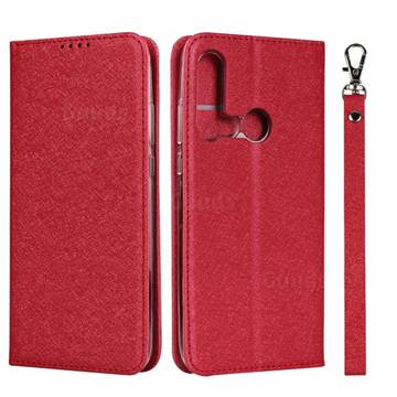 Ultra Slim Magnetic Automatic Suction Silk Lanyard Leather Flip Cover for Huawei P20 Lite(2019) - Red
