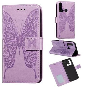 Intricate Embossing Vivid Butterfly Leather Wallet Case for Huawei P20 Lite(2019) - Purple