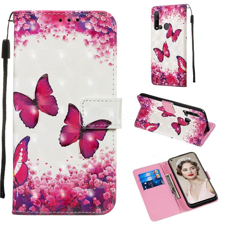 Rose Butterfly 3D Painted Leather Wallet Case for Huawei P20 Lite(2019)