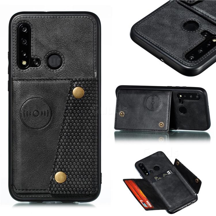 Retro Multifunction Card Slots Stand Leather Coated Phone Back Cover for Huawei P20 Lite(2019) - Black