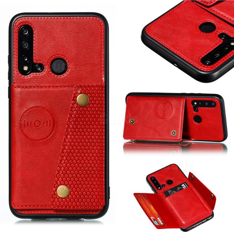 Retro Multifunction Card Slots Stand Leather Coated Phone Back Cover for Huawei P20 Lite(2019) - Red