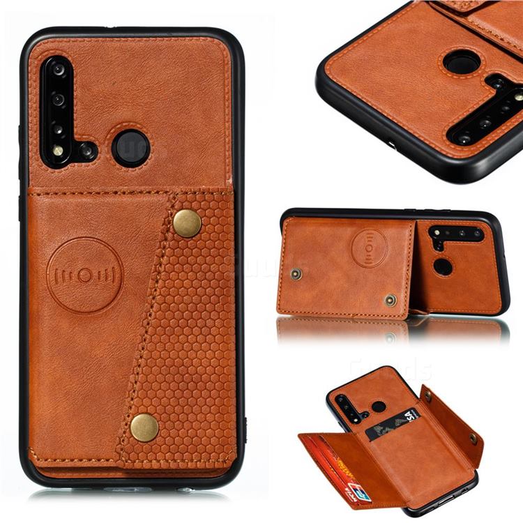 Retro Multifunction Card Slots Stand Leather Coated Phone Back Cover for Huawei P20 Lite(2019) - Brown