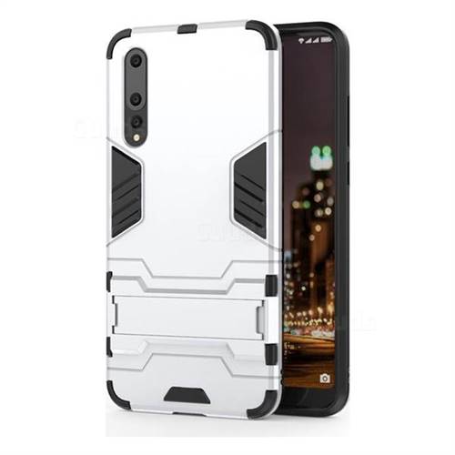 Armor Premium Tactical Grip Kickstand Shockproof Dual Layer Rugged Hard Cover for Huawei P20 Pro - Silver