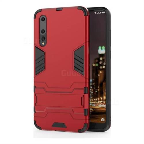 Armor Premium Tactical Grip Kickstand Shockproof Dual Layer Rugged Hard Cover for Huawei P20 Pro - Wine Red