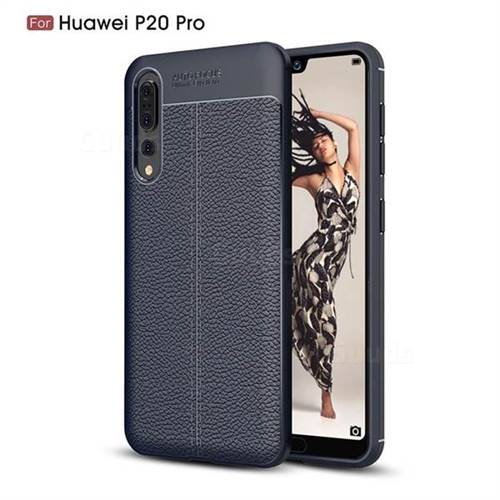 Luxury Auto Focus Litchi Texture Silicone TPU Back Cover for Huawei P20 Pro - Dark Blue