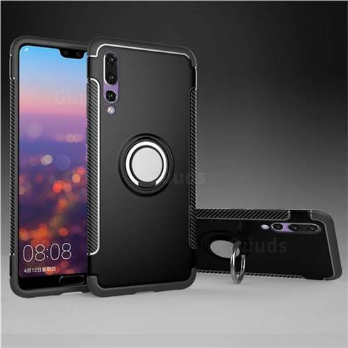 Armor Anti Drop Carbon PC + Silicon Invisible Ring Holder Phone Case for Huawei P20 Pro - Black