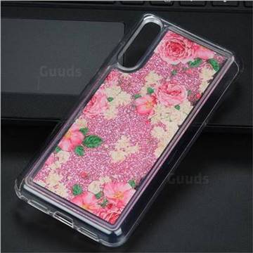 Rose Flower Glassy Glitter Quicksand Dynamic Liquid Soft Phone Case for Huawei P20 Pro