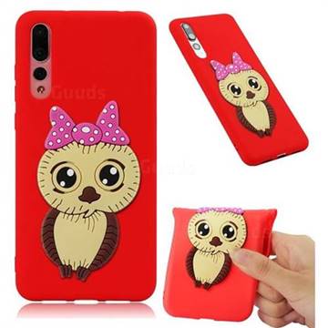 Bowknot Girl Owl Soft 3D Silicone Case for Huawei P20 Pro - Red