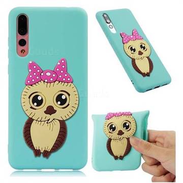 Bowknot Girl Owl Soft 3D Silicone Case for Huawei P20 Pro - Sky Blue