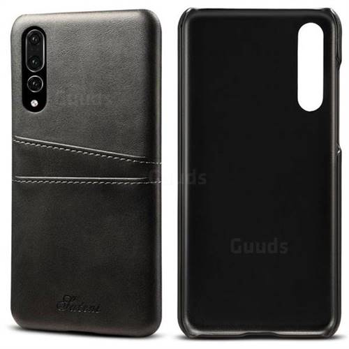 Suteni Retro Classic Card Slots Calf Leather Coated Back Cover for Huawei P20 Pro - Black