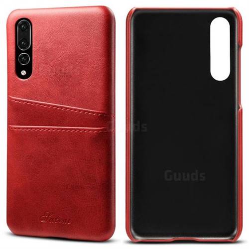Suteni Retro Classic Card Slots Calf Leather Coated Back Cover for Huawei P20 Pro - Red