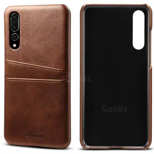 Suteni Retro Classic Card Slots Calf Leather Coated Back Cover for Huawei P20 Pro - Brown