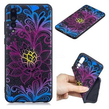 Colorful Lace 3D Embossed Relief Black TPU Cell Phone Back Cover for Huawei P20 Pro