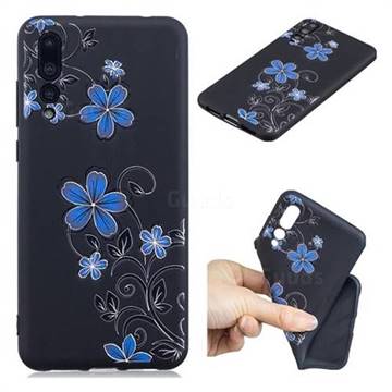 Little Blue Flowers 3D Embossed Relief Black TPU Cell Phone Back Cover for Huawei P20 Pro