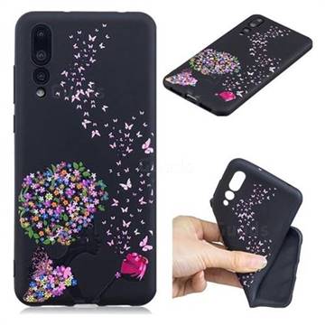 Corolla Girl 3D Embossed Relief Black TPU Cell Phone Back Cover for Huawei P20 Pro