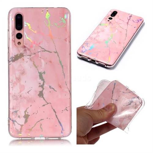 Powder Pink Marble Pattern Bright Color Laser Soft TPU Case for Huawei P20 Pro