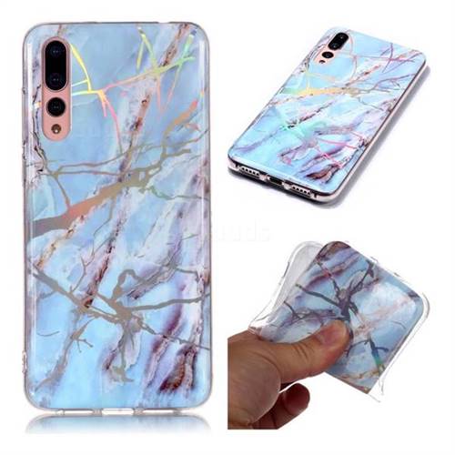 Light Blue Marble Pattern Bright Color Laser Soft TPU Case for Huawei P20 Pro