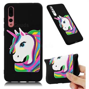 Rainbow Unicorn Soft 3D Silicone Case for Huawei P20 Pro - Black