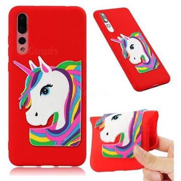 Rainbow Unicorn Soft 3D Silicone Case for Huawei P20 Pro - Red