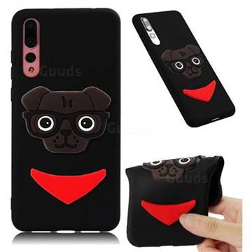 Glasses Dog Soft 3D Silicone Case for Huawei P20 Pro - Black