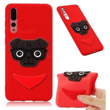 Glasses Dog Soft 3D Silicone Case for Huawei P20 Pro - Red
