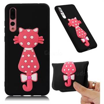 Polka Dot Cat Soft 3D Silicone Case for Huawei P20 Pro - Black