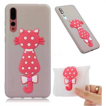 Polka Dot Cat Soft 3D Silicone Case for Huawei P20 Pro - Translucent White