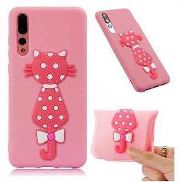 Polka Dot Cat Soft 3D Silicone Case for Huawei P20 Pro - Pink