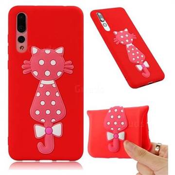 Polka Dot Cat Soft 3D Silicone Case for Huawei P20 Pro - Red