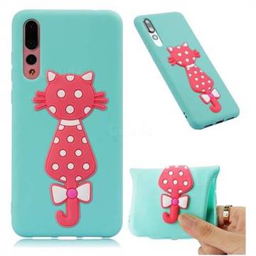 Polka Dot Cat Soft 3D Silicone Case for Huawei P20 Pro - Sky Blue