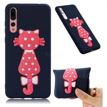 Polka Dot Cat Soft 3D Silicone Case for Huawei P20 Pro - Navy