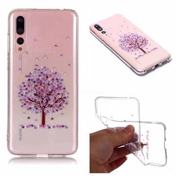 Purple Flower Super Clear Soft TPU Back Cover for Huawei P20 Pro